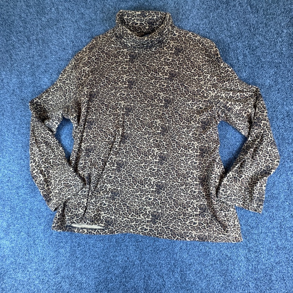 Jones‎ New York Signature Top Womens 3X Brown Leopard Knitted Cotton Turtleneck